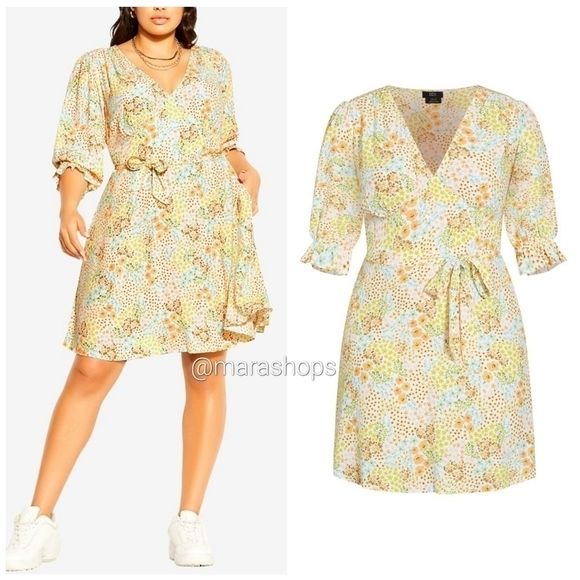 City Chic Bloom Floral Tie Waist Long Sleeve Dress - Picture 1 of 7